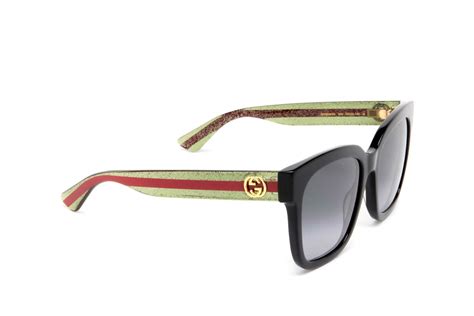 gucci gg0034sn-002-54|Gucci Square Sunglasses GG0034SN 002 Black/Green/Red .